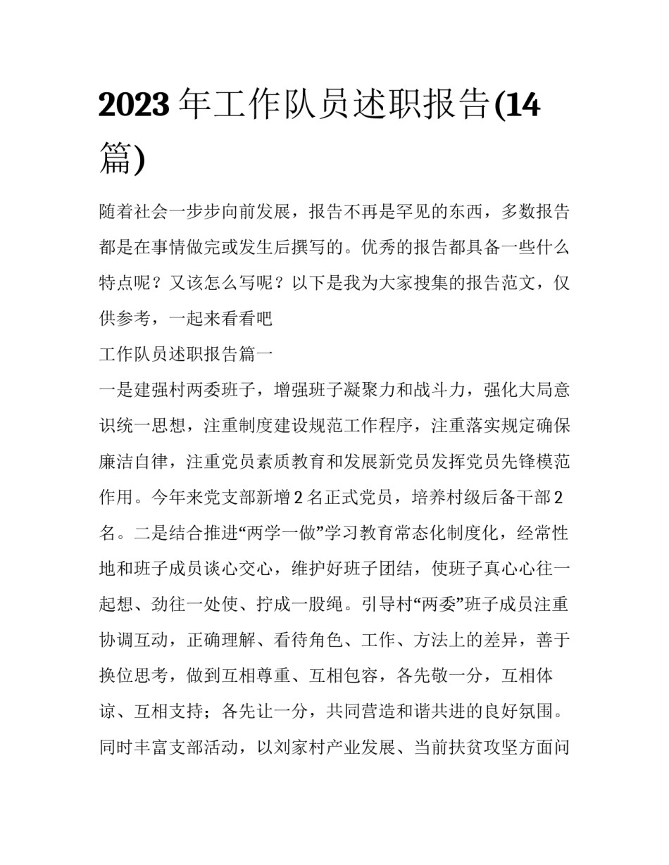 2023年工作队员述职报告(14篇)_第1页