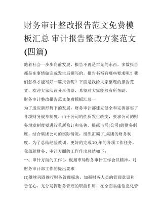 财务审计整改报告范文免费模板汇总 审计报告整改方案范文(四篇)
