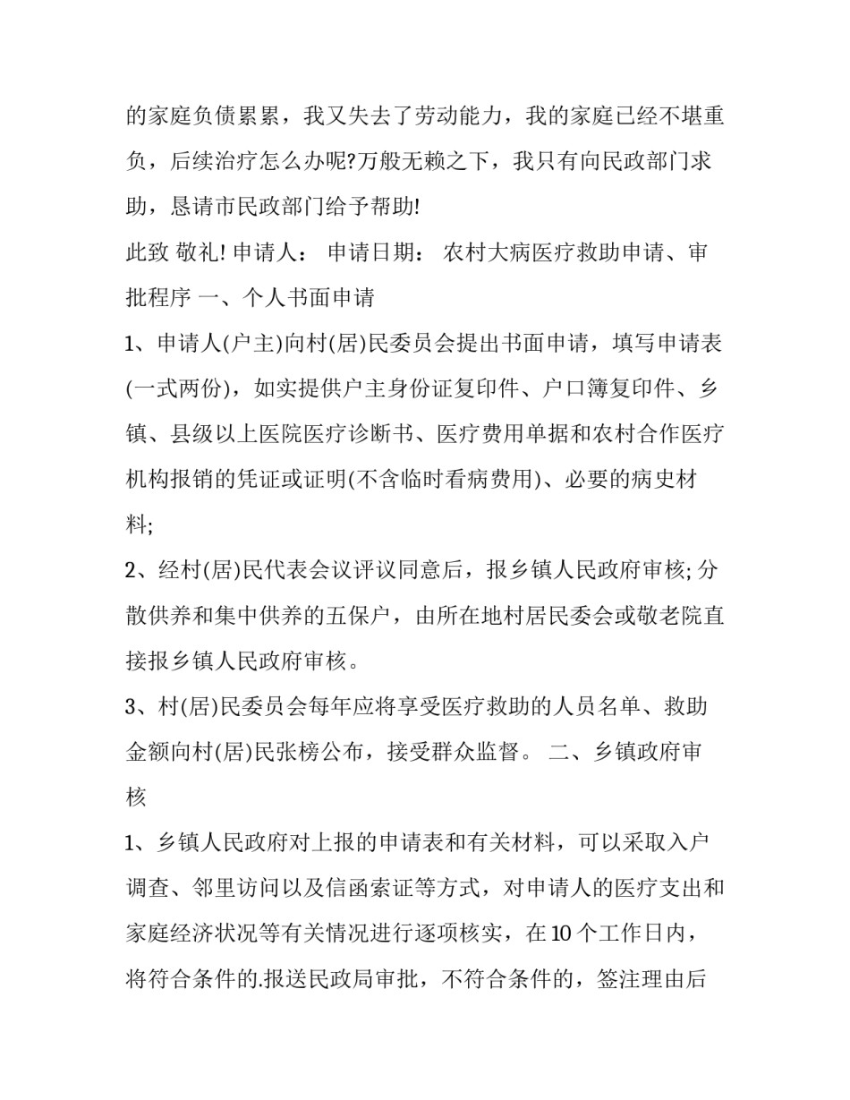 大病申请民政救助申请书范文怎么写 申请民政大病救助的格式怎么写(七篇)_第2页