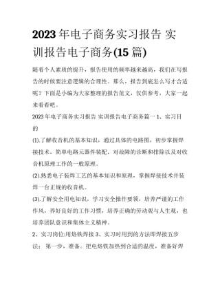 2023年电子商务实习报告 实训报告电子商务(15篇)