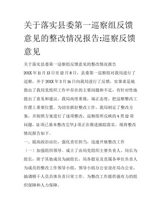 关于落实县委第一巡察组反馈意见的整改情况报告:巡察反馈意见