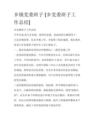 乡镇党委班子 [乡党委班子工作总结] 