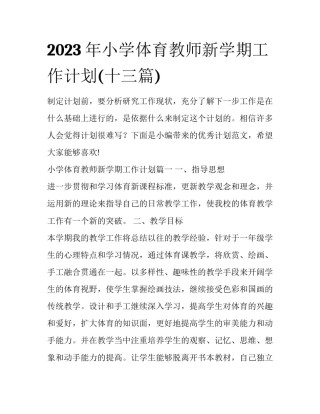 2023年小学体育教师新学期工作计划(十三篇)
