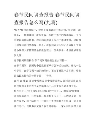 春节民间调查报告 春节民间调查报告怎么写(九篇)
