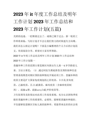2023年it年度工作总结及明年工作计划 2023年工作总结和2023年工作计划(五篇)