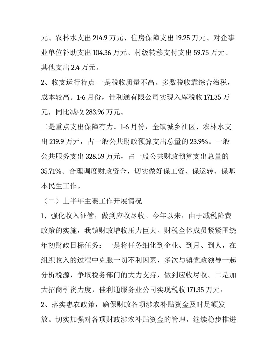 乡镇半年财政预算执行情况报告和下半年工作计划_第2页
