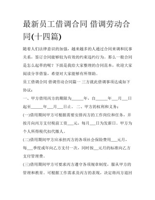 最新员工借调合同 借调劳动合同(十四篇)