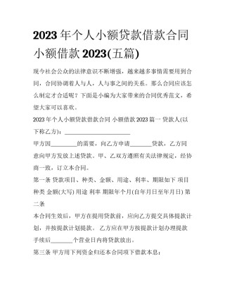 2023年个人小额贷款借款合同 小额借款2023(五篇)