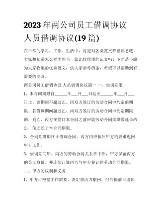 2023年两公司员工借调协议 人员借调协议(19篇)