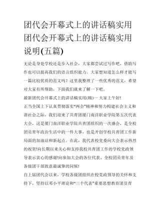 团代会开幕式上的讲话稿实用 团代会开幕式上的讲话稿实用说明(五篇)