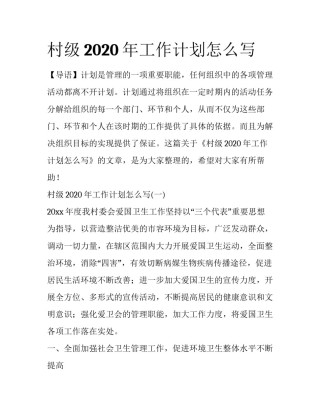 村级2020年工作计划怎么写