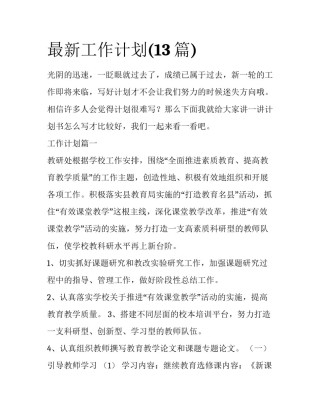 最新工作计划(13篇)