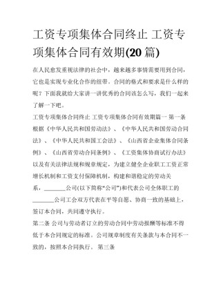 工资专项集体合同终止 工资专项集体合同有效期(20篇)