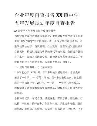 企业年度自查报告 XX镇中学五年发展规划年度自查报告