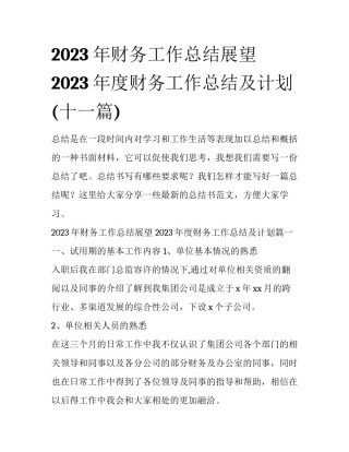 2023年财务工作总结展望 2023年度财务工作总结及计划(十一篇)