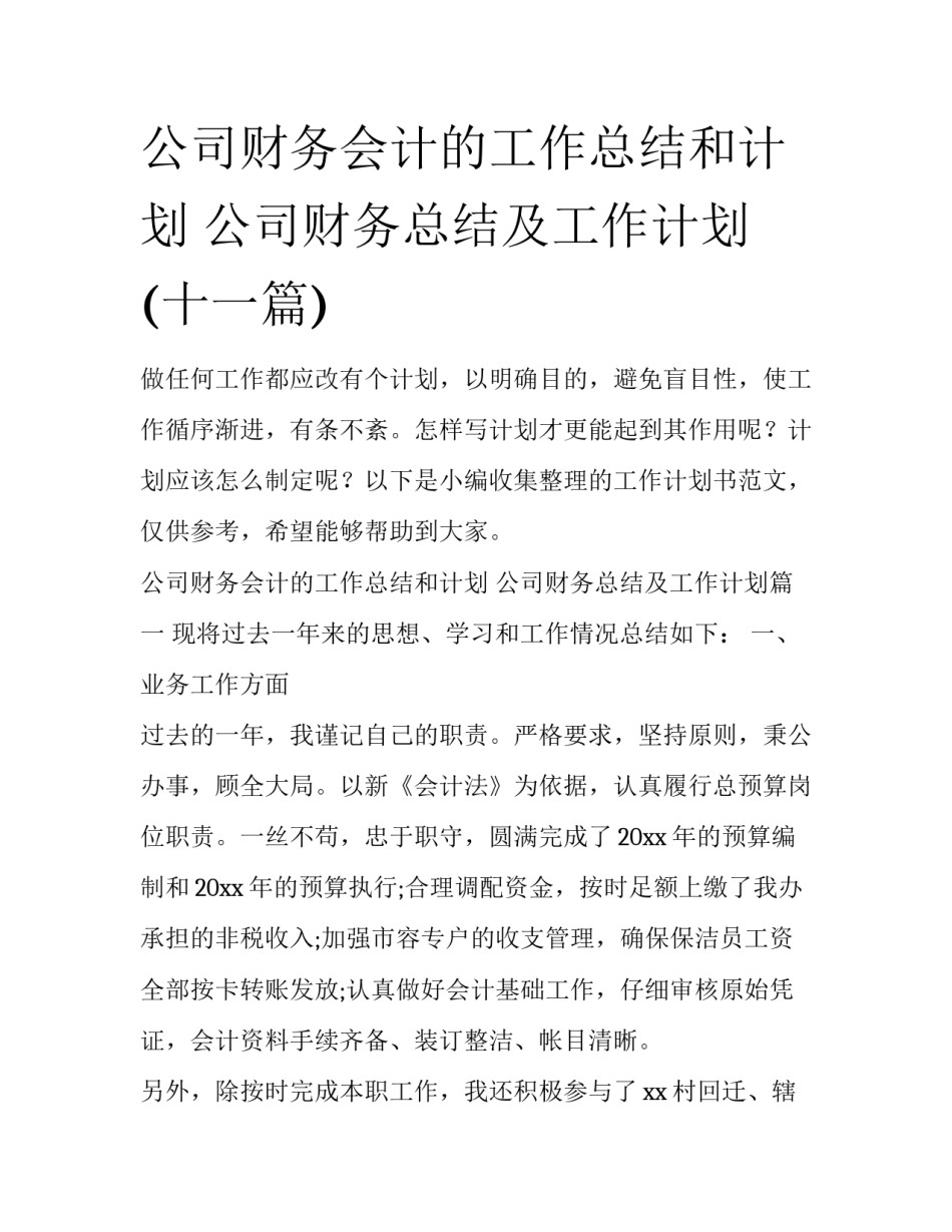公司财务会计的工作总结和计划 公司财务总结及工作计划(十一篇)_第1页