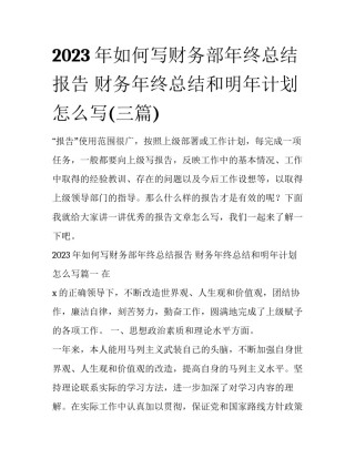 2023年如何写财务部年终总结报告 财务年终总结和明年计划怎么写(三篇)