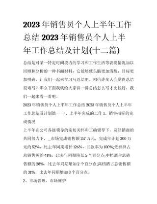 2023年销售员个人上半年工作总结 2023年销售员个人上半年工作总结及计划(十二篇)