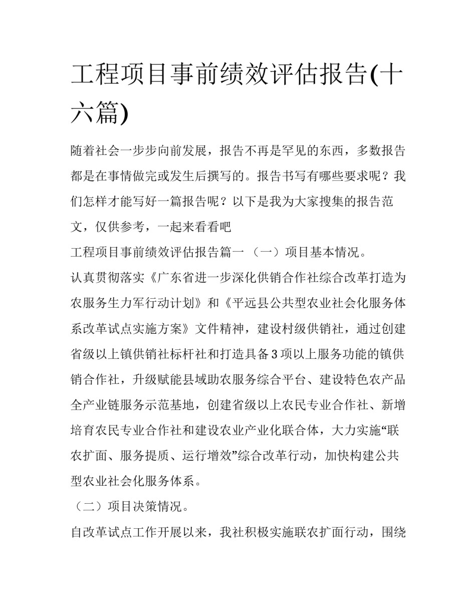 工程项目事前绩效评估报告(十六篇)_第1页