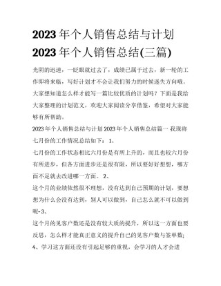 2023年个人销售总结与计划 2023年个人销售总结(三篇)