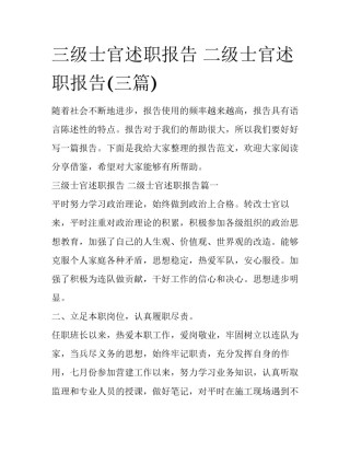 三级士官述职报告 二级士官述职报告(三篇)