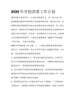 2020年学校团委工作计划