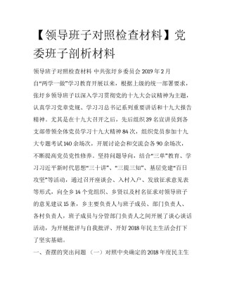 【领导班子对照检查材料】党委班子剖析材料