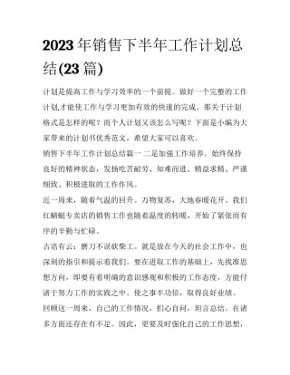 2023年销售下半年工作计划总结(23篇)