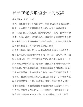 县长在老乡联谊会上的致辞