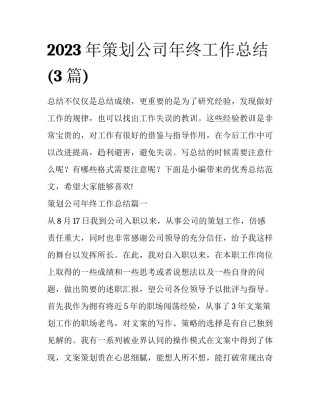 2023年策划公司年终工作总结(3篇)