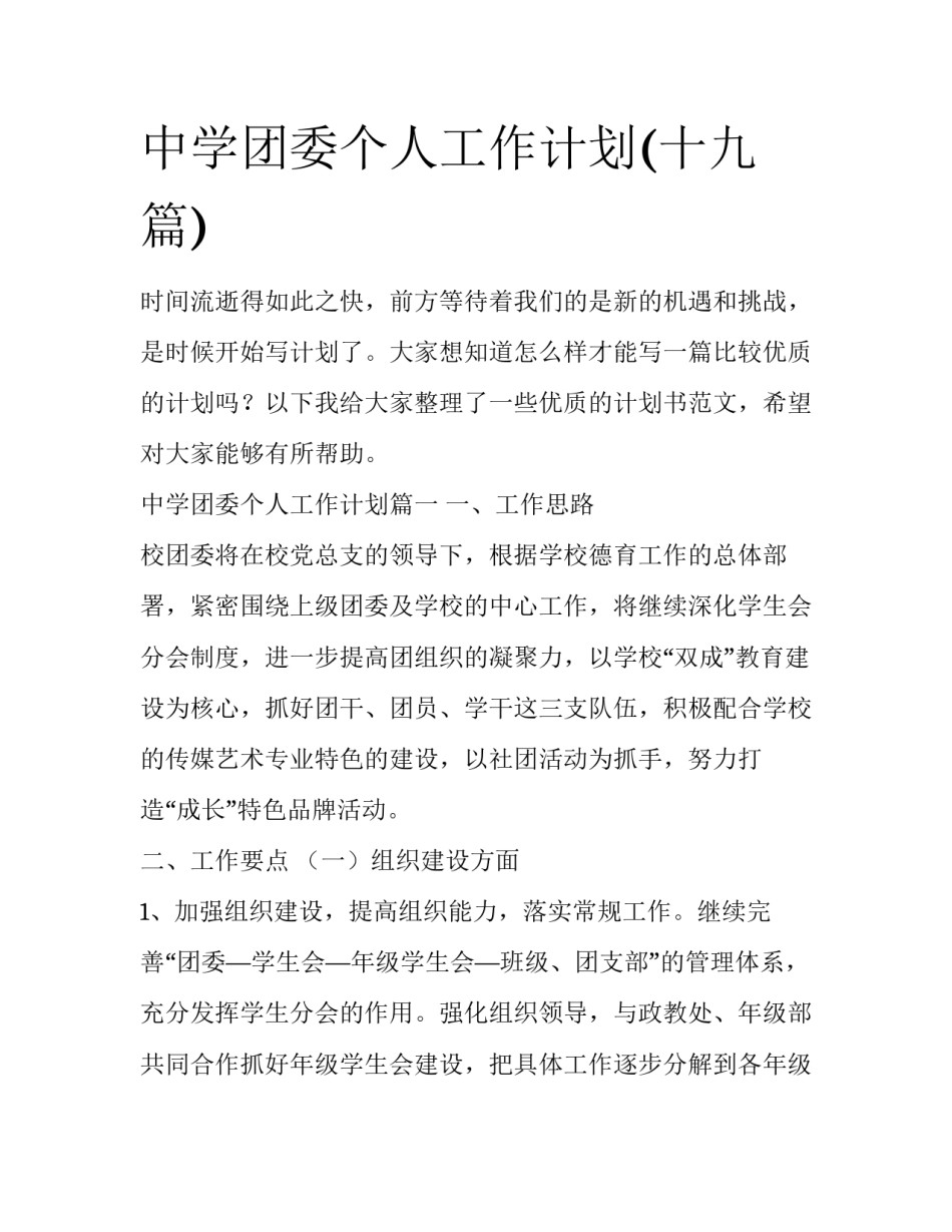 中学团委个人工作计划(十九篇)_第1页