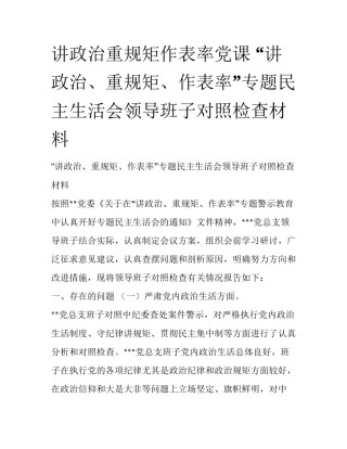 讲政治重规矩作表率党课 “讲政治、重规矩、作表率”专题民主生活会领导班子对照检查材料