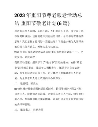 2023年重阳节尊老敬老活动总结 重阳节敬老计划(6篇)