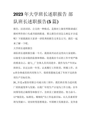 2023年大学班长述职报告 部队班长述职报告(5篇)