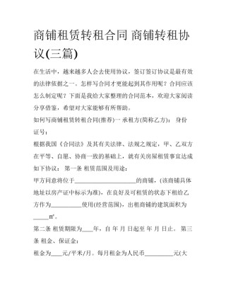 商铺租赁转租合同 商铺转租协议(三篇)