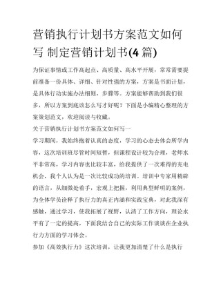 营销执行计划书方案范文如何写 制定营销计划书(4篇)