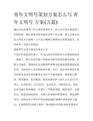 青年文明号策划方案怎么写 青年文明号 方案(五篇)