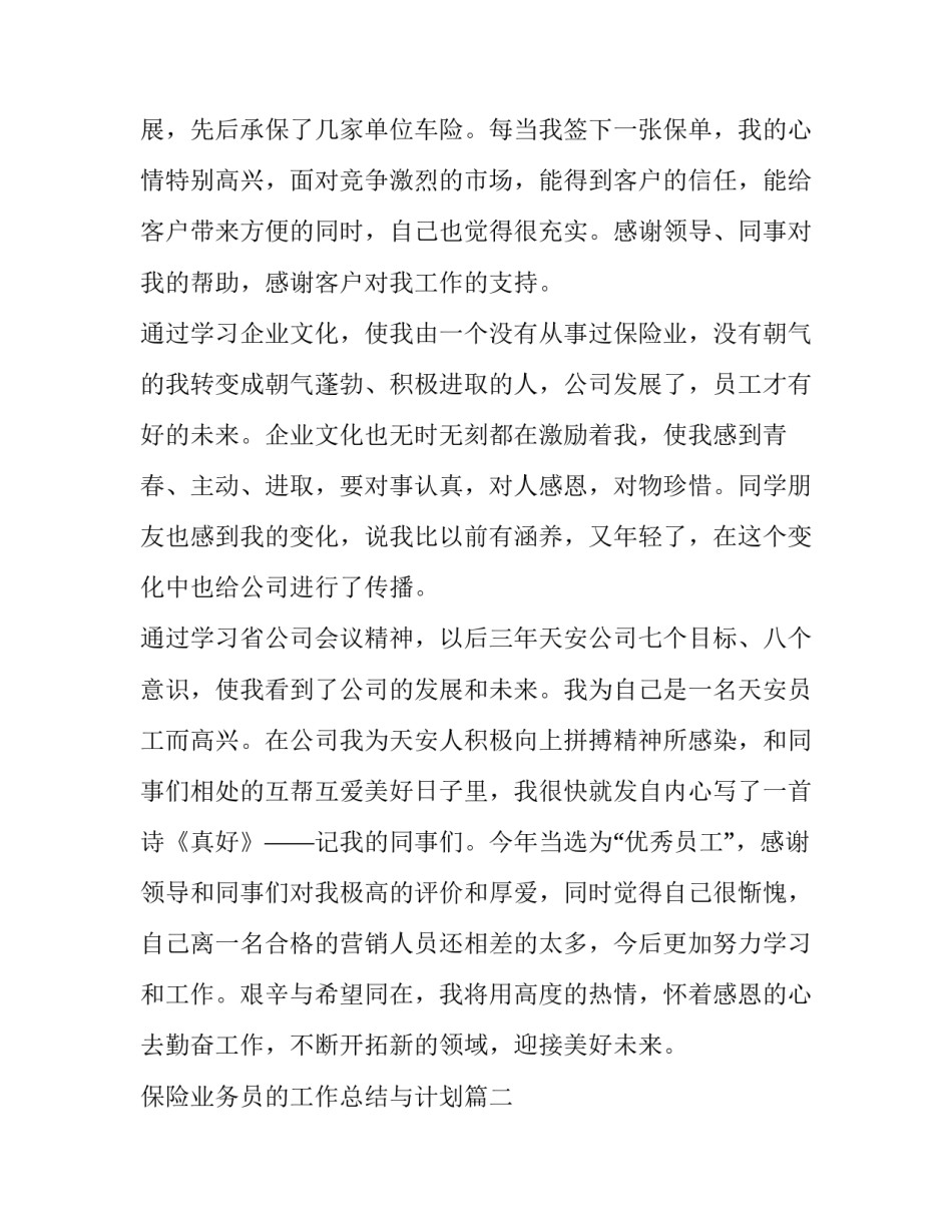 最新保险业务员的工作总结与计划(十篇)_第3页