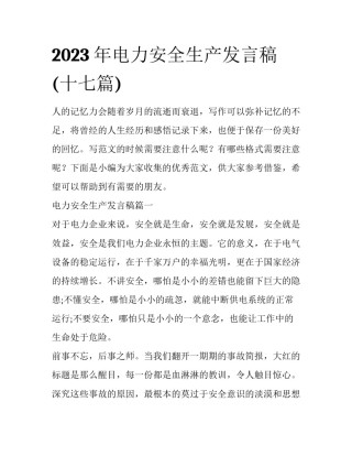 2023年电力安全生产发言稿(十七篇)