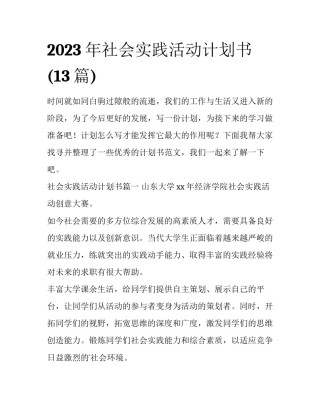 2023年社会实践活动计划书(13篇)