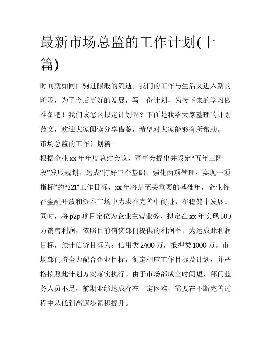 最新市场总监的工作计划(十篇)_第1页