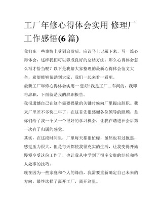 工厂年修心得体会实用 修理厂工作感悟(6篇)