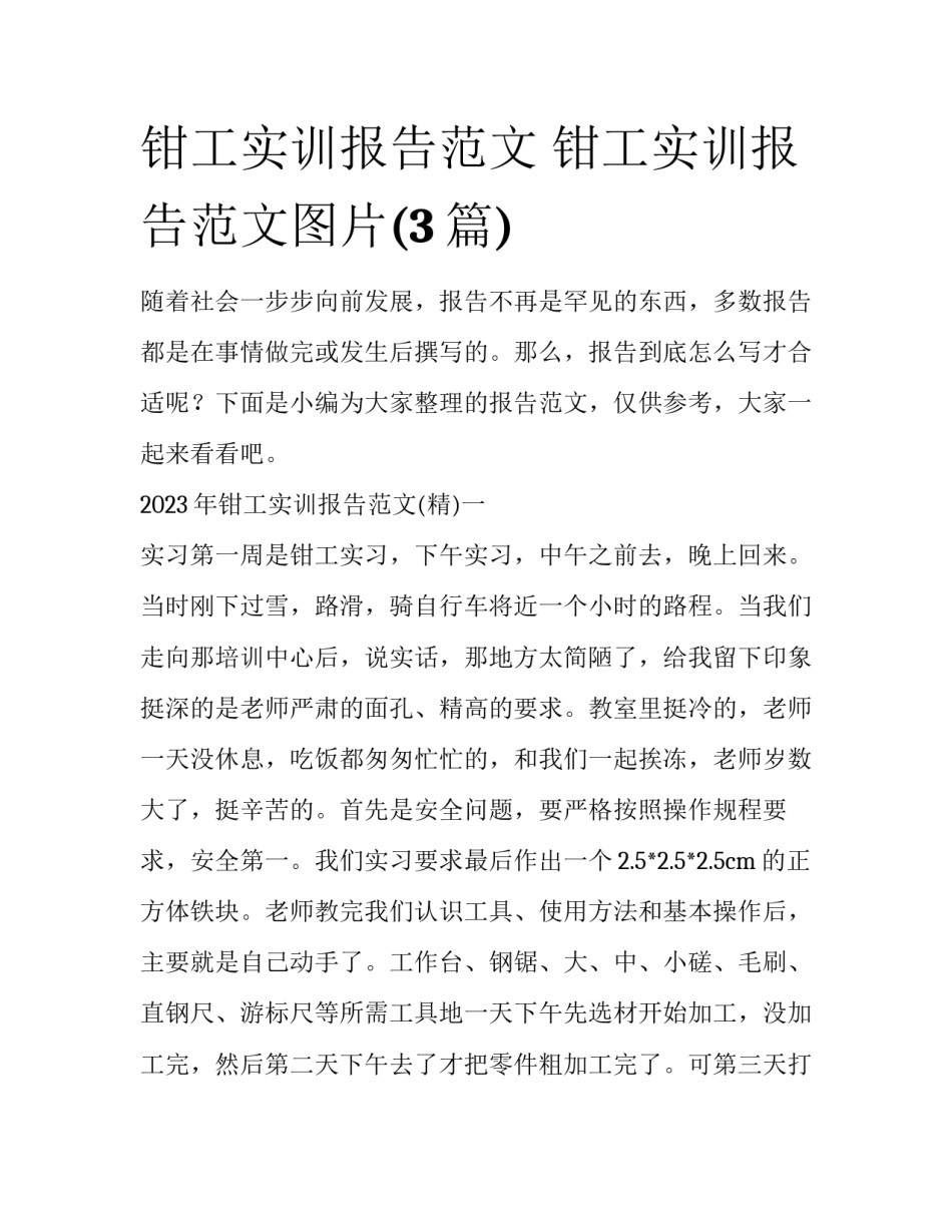 钳工实训报告范文 钳工实训报告范文图片(3篇)_第1页