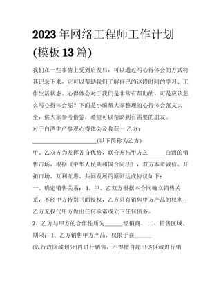 2023年网络工程师工作计划(模板13篇)