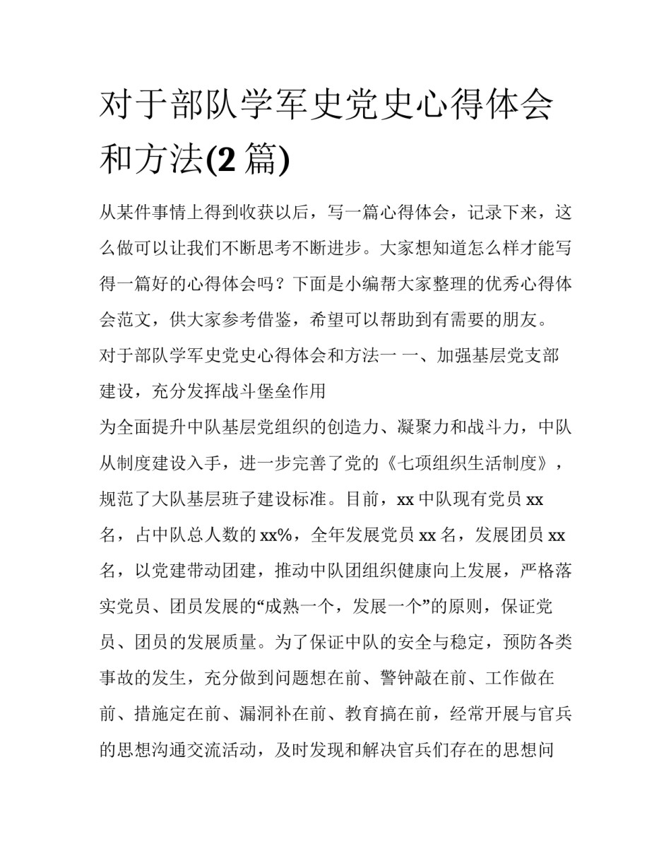 对于部队学军史党史心得体会和方法(2篇)_第1页