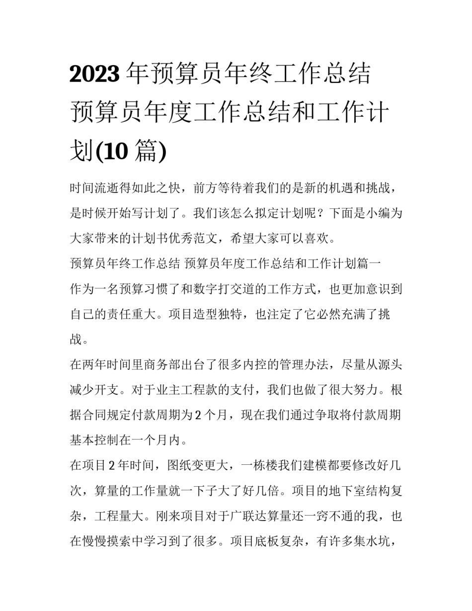 2023年预算员年终工作总结 预算员年度工作总结和工作计划(10篇)_第1页
