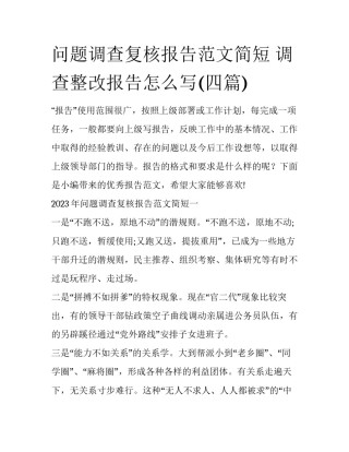 问题调查复核报告范文简短 调查整改报告怎么写(四篇)
