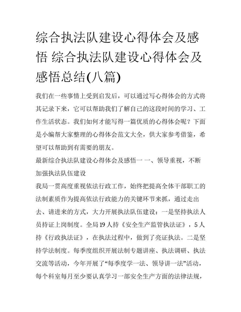 综合执法队建设心得体会及感悟 综合执法队建设心得体会及感悟总结(八篇)_第1页