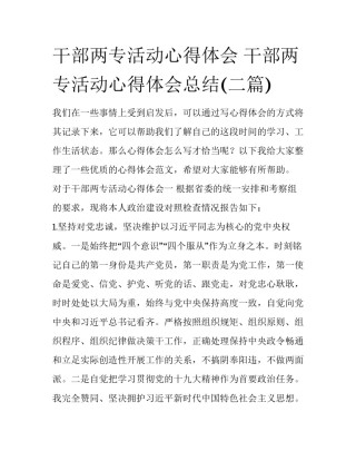 干部两专活动心得体会 干部两专活动心得体会总结(二篇)