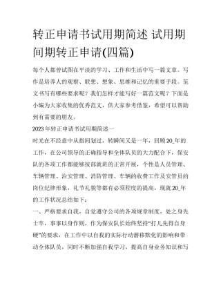 转正申请书试用期简述 试用期间期转正申请(四篇)